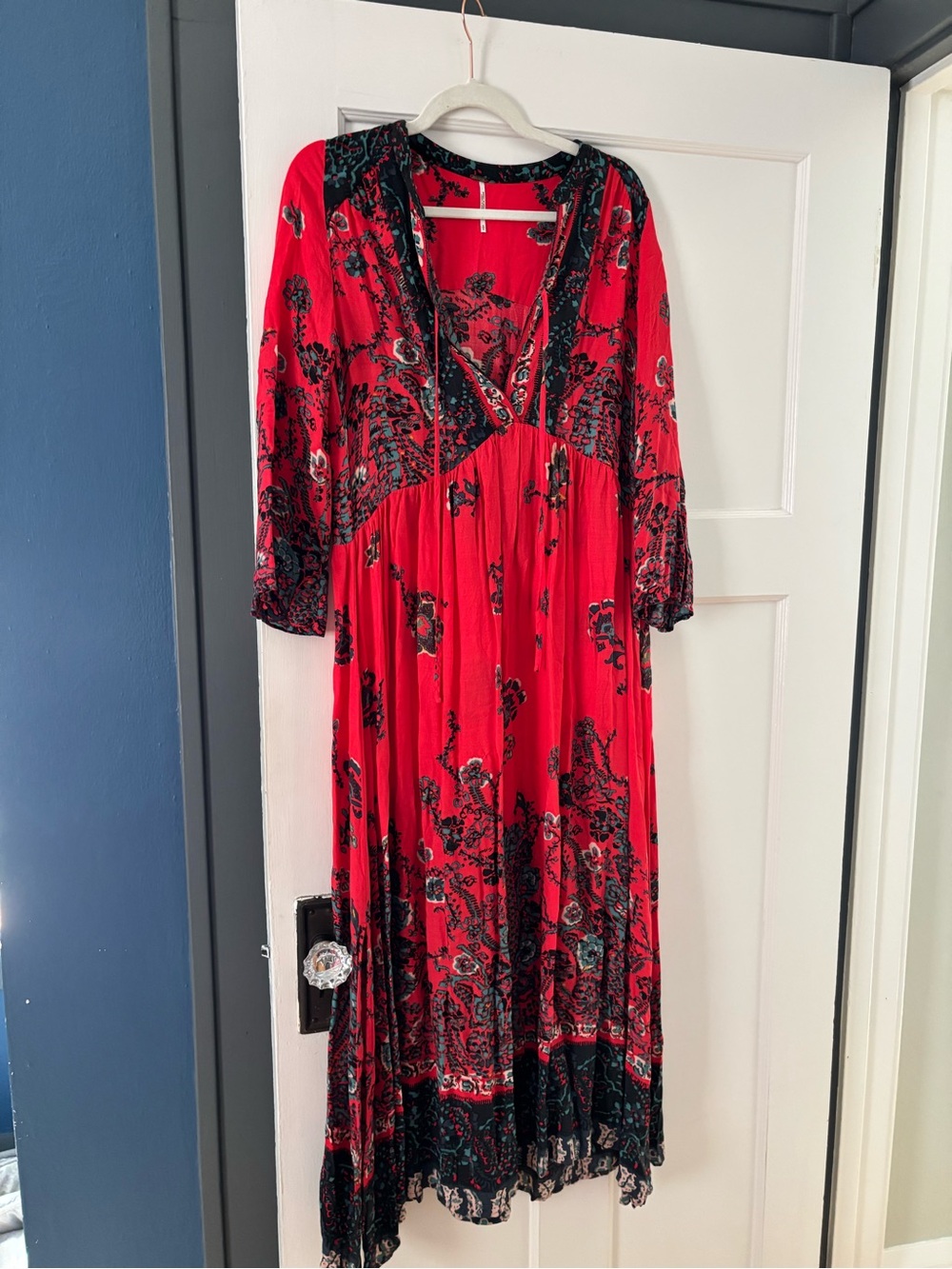 Free People Women’s Red Floral V-Neck Maxi Dress